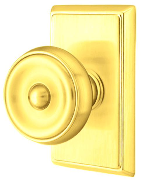 Solid Brass Waverly Door Knob Set With Rectangular Rosette