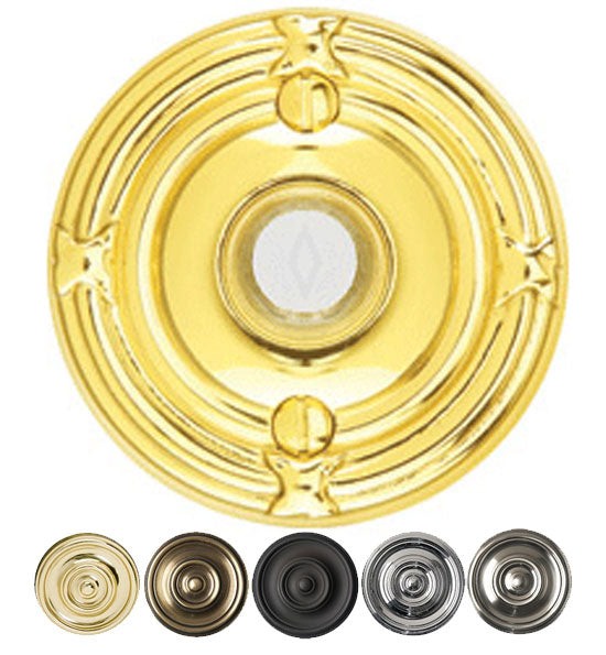 2 3/4 Inch Solid Brass Doorbell Button with Ribbon & Reed Rosette