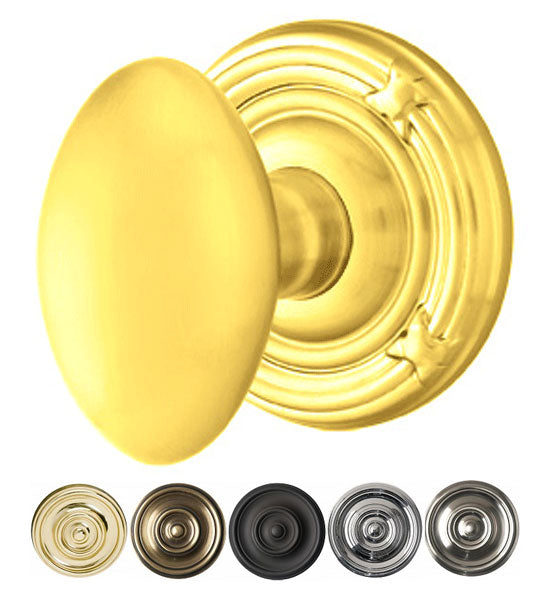 Solid Brass Egg Door Knob Set With Ribbon & Reed Rosette