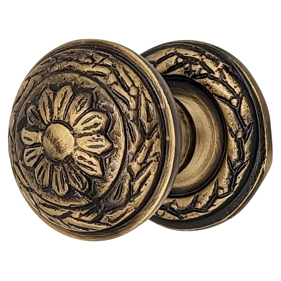 1 1/4 Inch Ornate Floral Round Solid Brass Cabinet & Furniture Knob