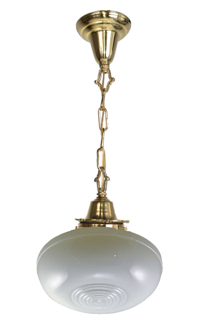 27 3/4 Inch Circular Style Glass Chain Pendant Lamp in Polished Brass