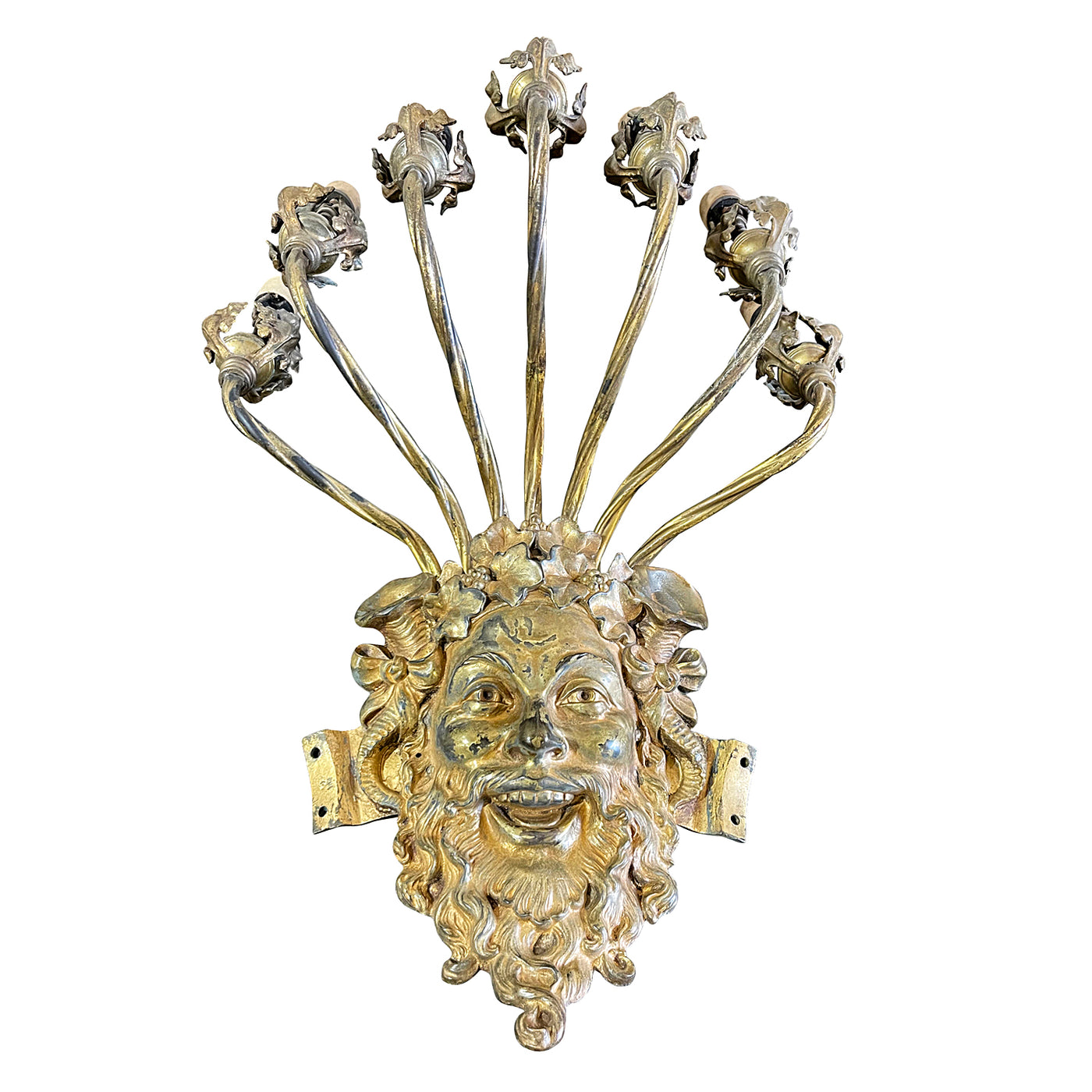 24 Inch Tall 7-Light Brass Face Heavy Sconce