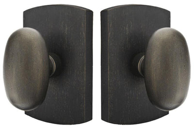 ##Antique Hardware## Emtek Solid Brass Sandcast Egg Door Knob Set With Rounded Rectangular Rosette (Several Finish Options)