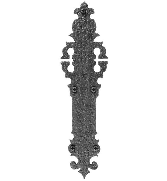 17 Inch Rough Iron Ornate Push Plate in a Black Finish