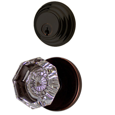 ##Antique Hardware## Classic Disc Low Profile Entryway Set with Crystal Octagon Knob (Several Finishes Available)