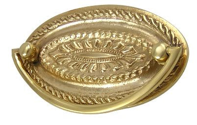 ##Antique Hardware## 4 Inch Solid Brass Oval Drop Style Pull