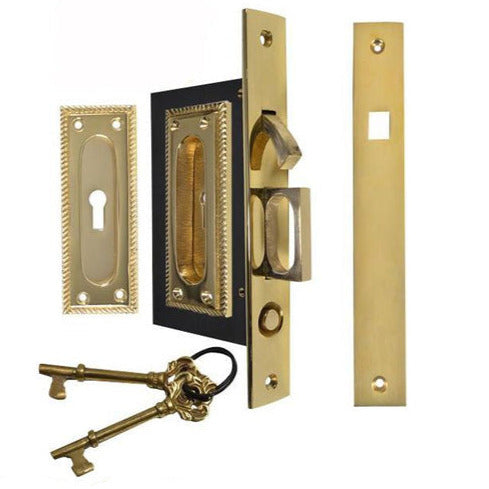 Georgian Square Pattern Pocket Privacy (Lock) Style Door Set