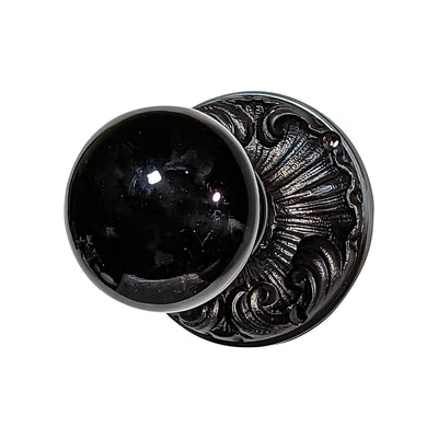 Black Porcelain Door Knob Set with Romanesque Rosette