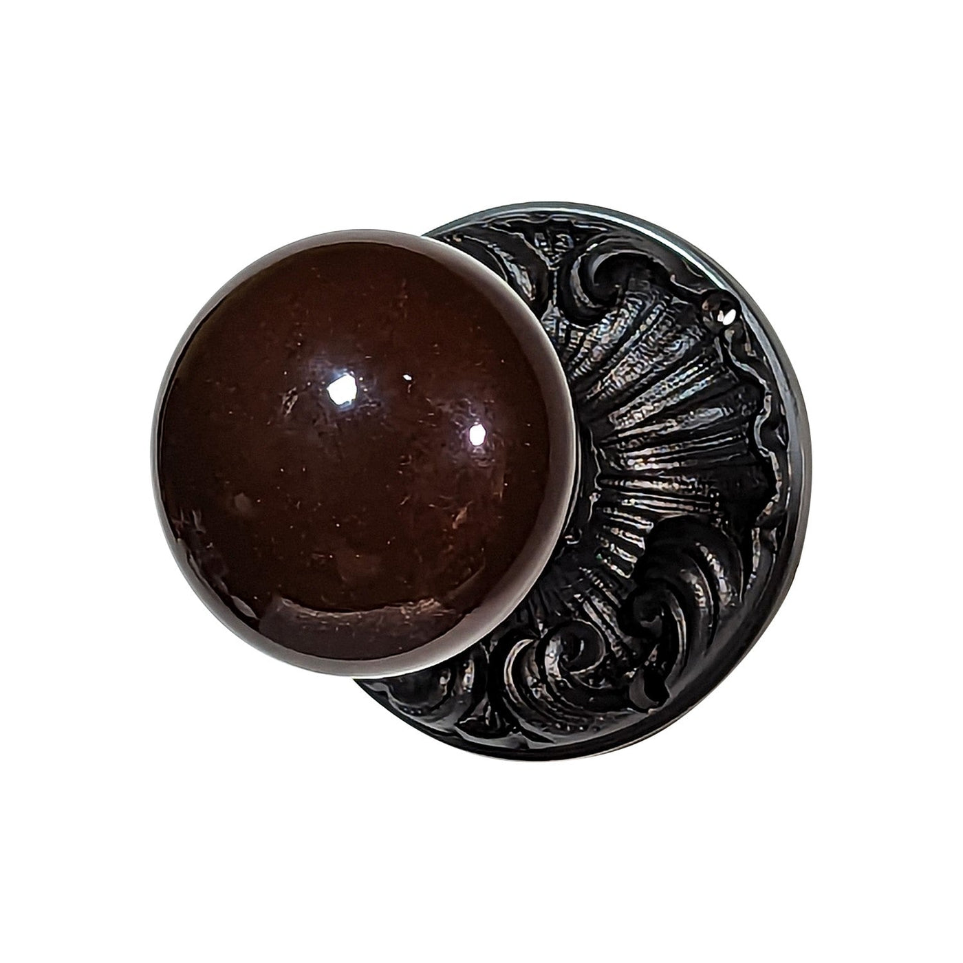 Brown Porcelain Door Knob Set with Romanesque Rosette