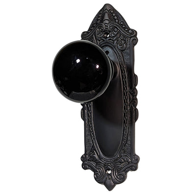 Black Porcelain Door Knob Set with Largo Design Backplate