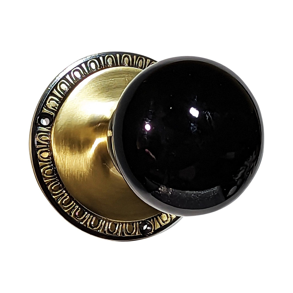 ##Antique Hardware## Egg & Dart Rosette Door Set with Black Porcelain Door Knobs (Several Finishes Available)