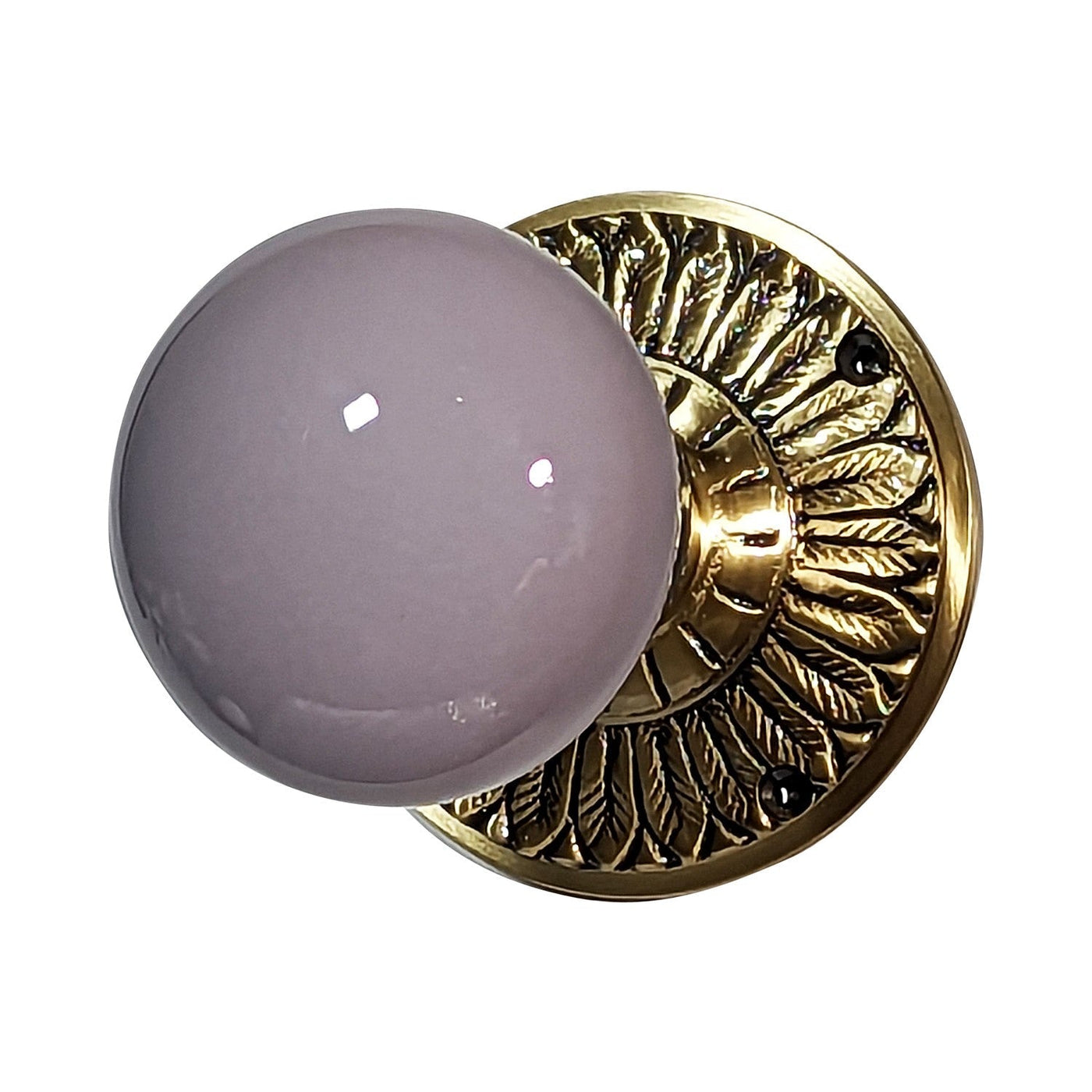 Grey Porcelain Door Knob with Brass Feathers Rosette