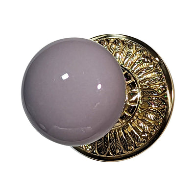 Grey Porcelain Door Knob with Brass Feathers Rosette