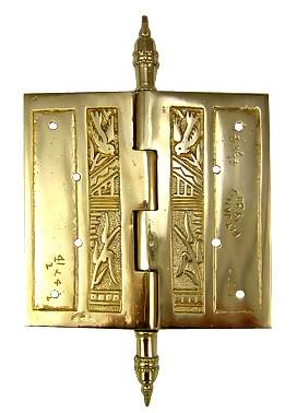 4 1/2 x 4 1/2 Inch Japanesque Style Ornate Solid Brass Hinge