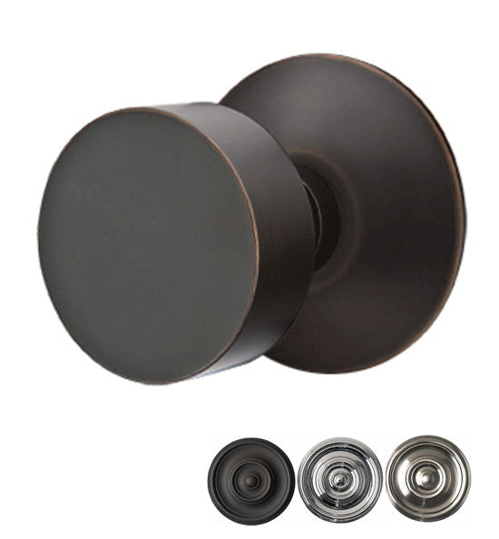 Solid Brass Round Door Knob Set With Modern Rosette (Several Finishes)