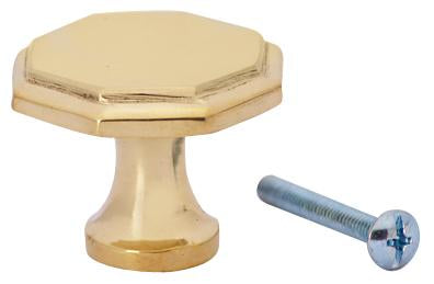 1 5/8 Inch Solid Brass Octagonal Cabinet Knob (Polished Brass Finish)