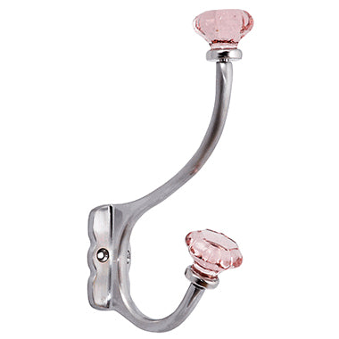 7 Inch Solid Brass Coat Hook & Old Town Pink Glass Knobs