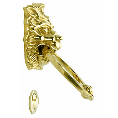 8 3/8 Inch (4 Inch c-c) Solid Brass Regal Lion Door Knocker (Polished Brass Finish)