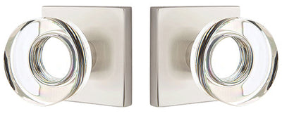 Modern Disc Crystal Door Knob Set With Square Rosette (Many Finishes)