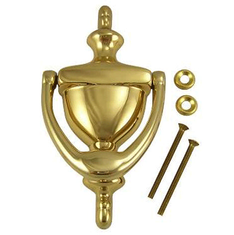 5 7/8 Inch (4 Inch c-c) Solid Brass Traditional Door Knocker (Polished Brass Finish)