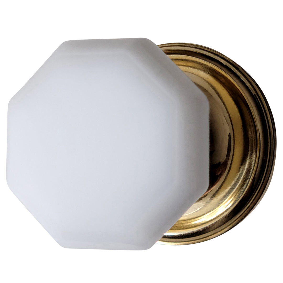 ##Antique Hardware## Traditional Rosette Door Set with Octagon Milk Glass Door Knobs (Several Finishes Availabe)