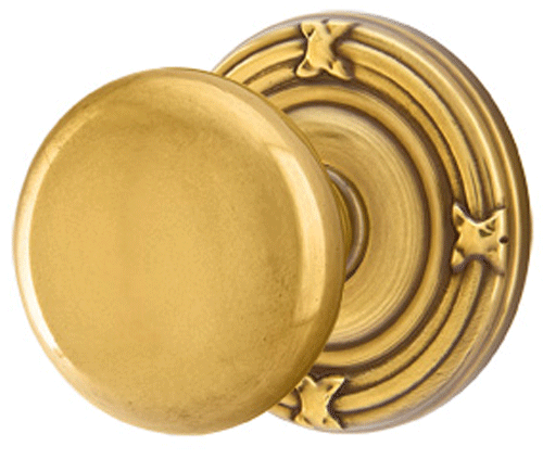 2 1/4 Inch Solid Brass Providence Door Knob With Ribbon & Reed Rosette