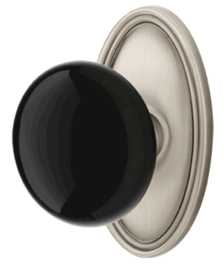 Black Porcelain Ebony Door Knob Set With Oval Rosette