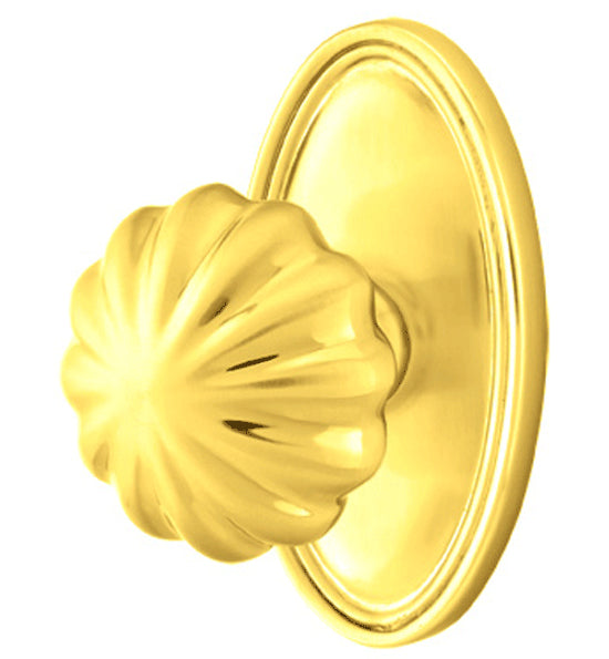 Solid Brass Melon Door Knob Set With Oval Rosette