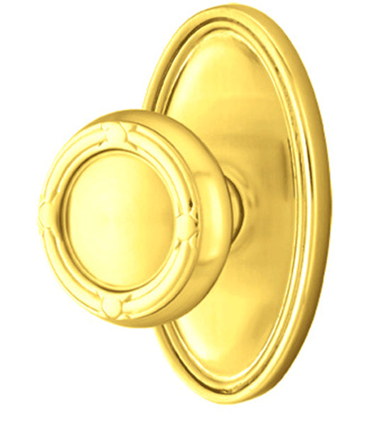 Solid Brass Ribbon & Reed Door Knob Set With Oval Rosette