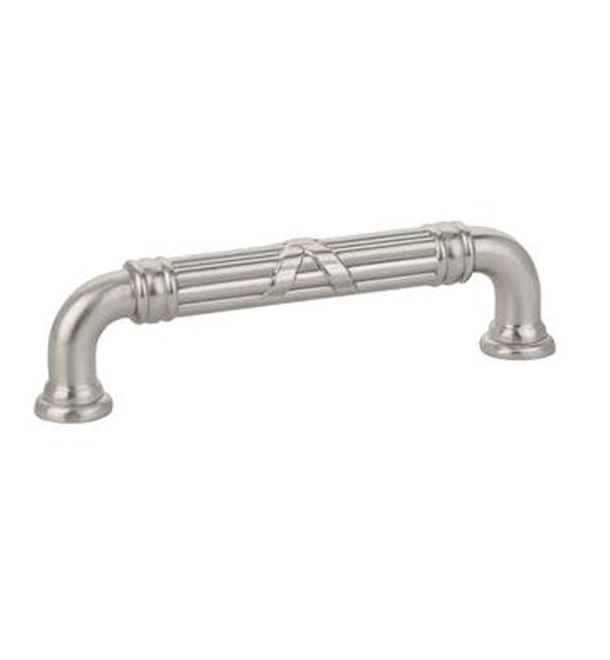 ##Antique Hardware## 6 5/8 Inch (6 Inch c-c) Solid Brass Ribbon & Reed Fixed Pull - Estate