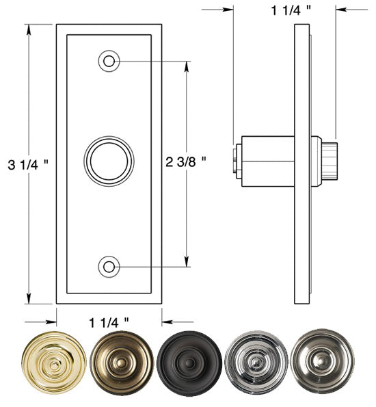 Bell Buttons, Solid Brass Bell Button, Rectangular Contemporary