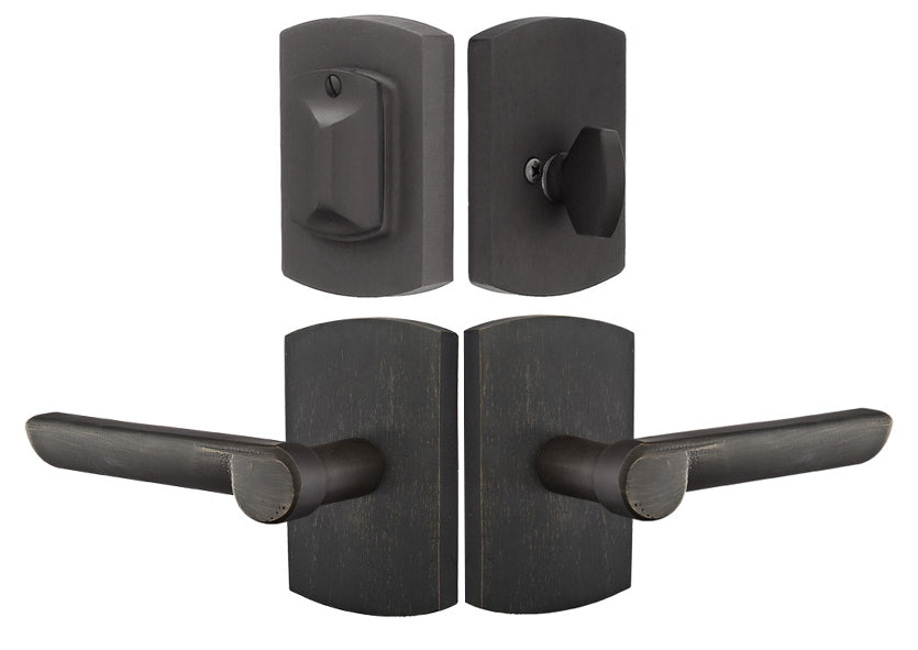 Antique Hardware Emtek Solid Brass Aurora Door Lever Deadbolt with #4 Rosette (Medium Bronze) ENTRYWAY