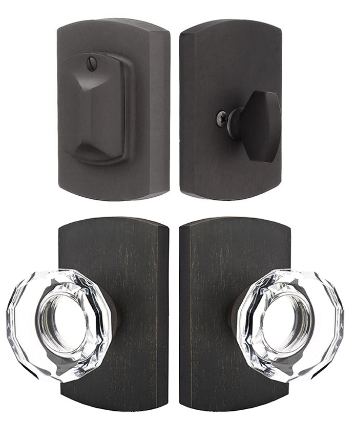 Antique Hardware Emtek Solid Brass Lowell Crystal Door Covered Deadbolt with #4 Rosette (Flat Black Bronze) ENTRYWAY