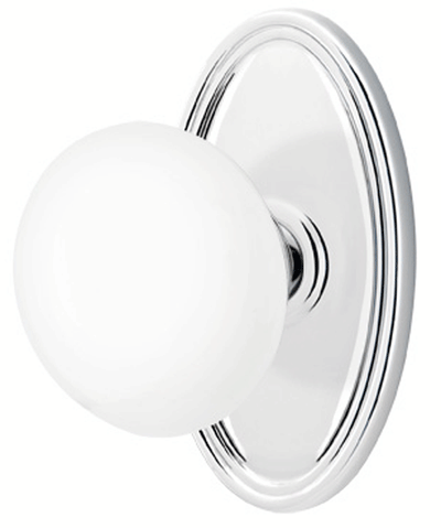 Ice White Porcelain Door Knob Set With Oval Rosette