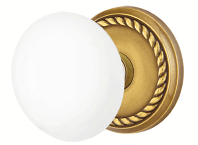 Ice White Porcelain Door Knob Set With Rope Rosette