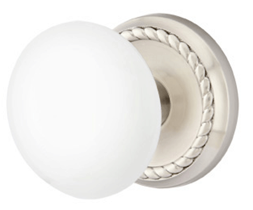 Ice White Porcelain Door Knob Set With Rope Rosette