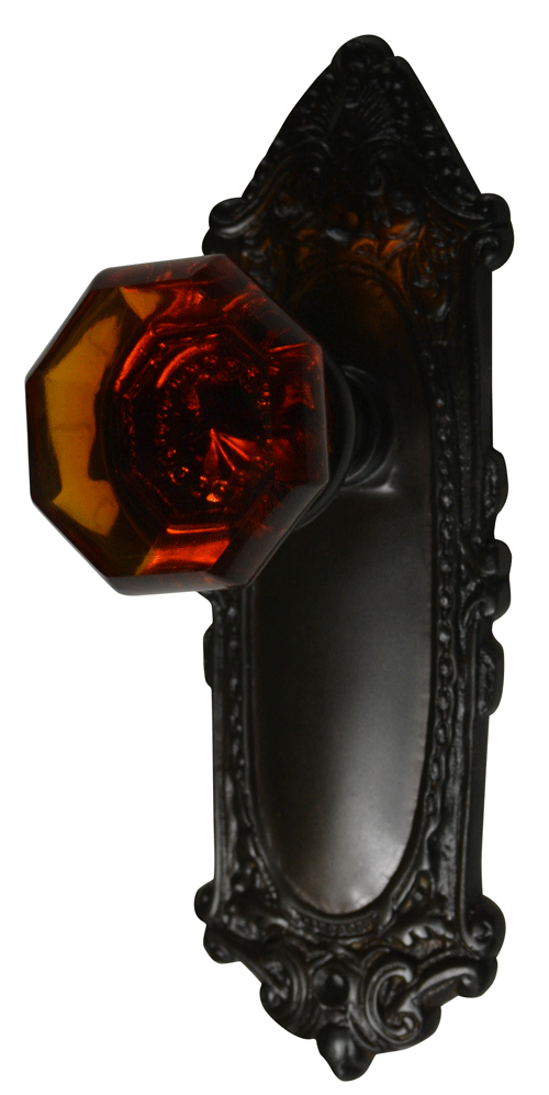 Largo Design Crystal Octagon Amber Glass Door Knob Set