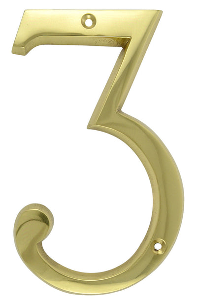Solid Brass 6 Inch Tall Number 3