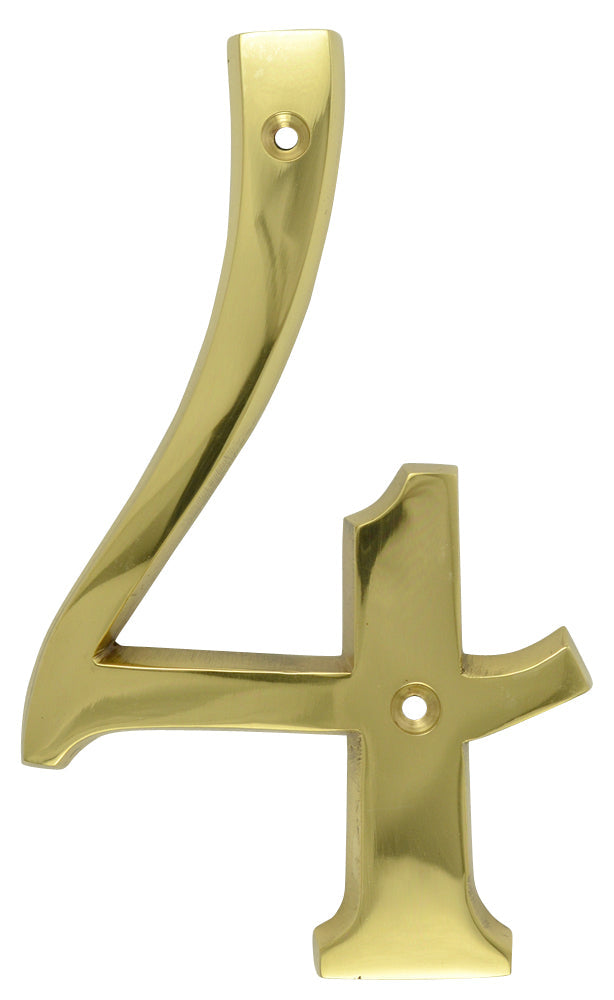 Solid Brass 6 Inch Tall Number 4