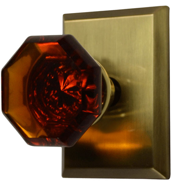 Traditional Crystal Octagon Amber Glass Door Knob in Several Finishes