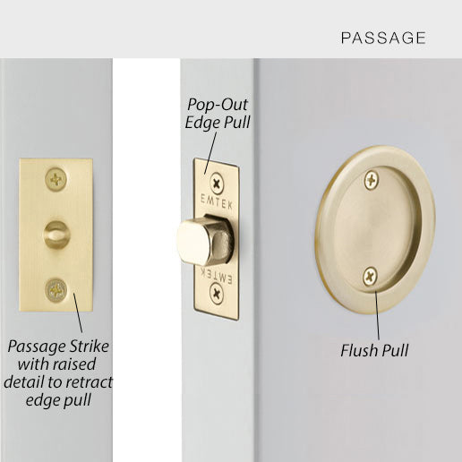 Round Solid Brass Pocket Door Tubular Passage Set (Several Finish Options)
