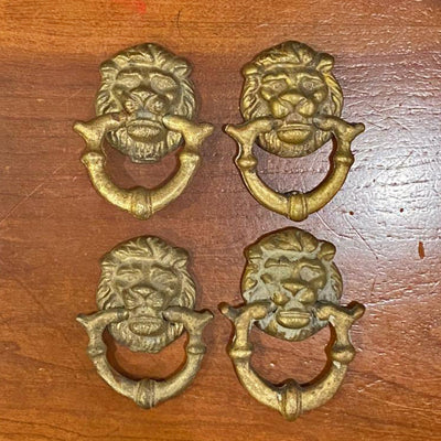 Set of 4 - 2 4/5 Inch Solid Brass Lion Drop Drawer Ring Pull (Original Antique Brass Finish)
