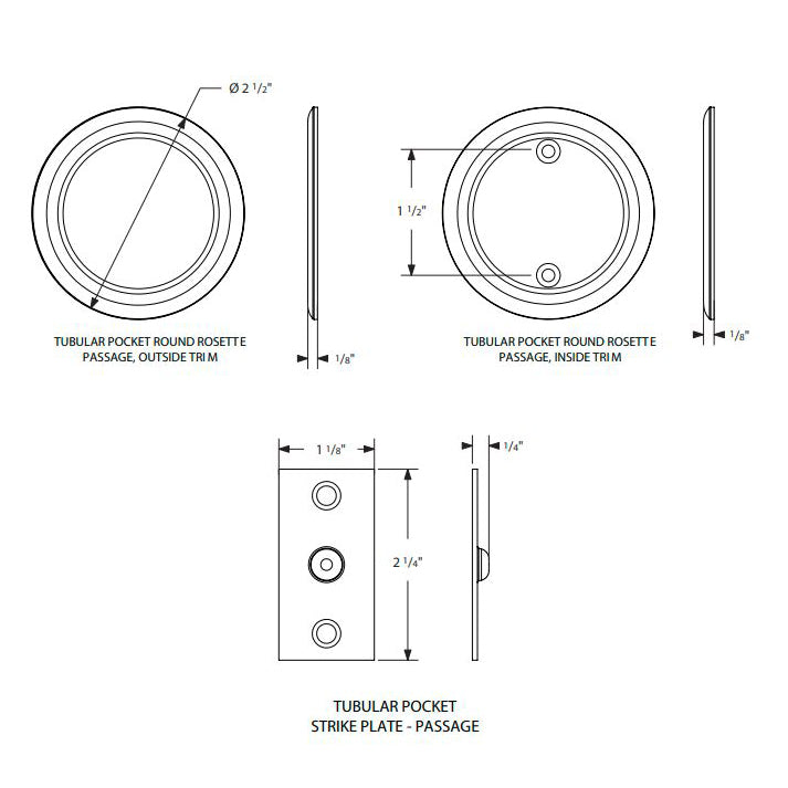 Round Solid Brass Pocket Door Tubular Passage Set (Several Finish Options)
