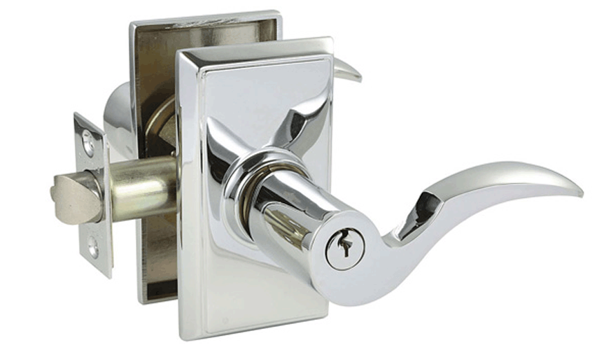 Solid Brass Cortina Key In Door Lever with Modern Rectangular Rosette