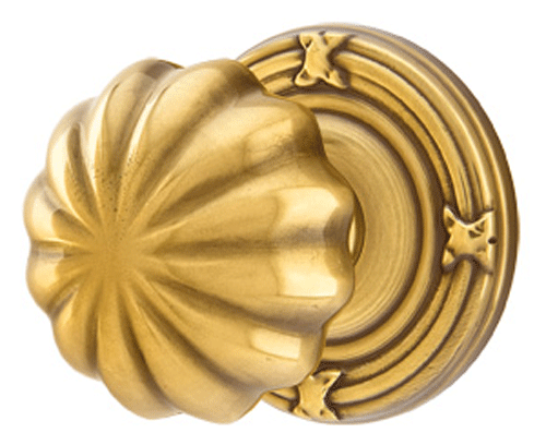 ##Antique Hardware## Solid Brass Melon Door Knob Set With Ribbon & Reed Rosette (Several Finish Options)