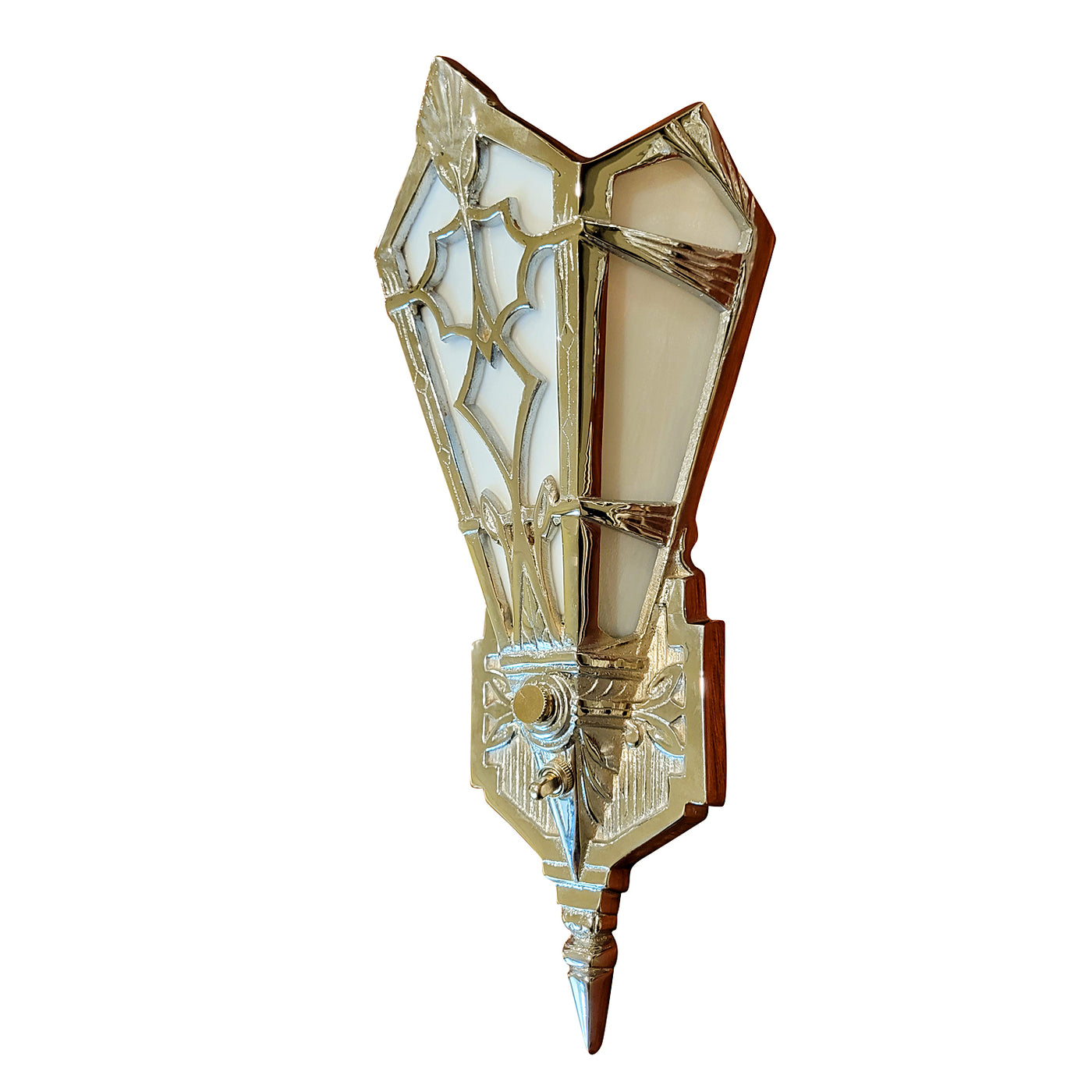 14 Inch Art Deco Stained Glass Shade White Opalescent Wall Sconce in Polished Chrome