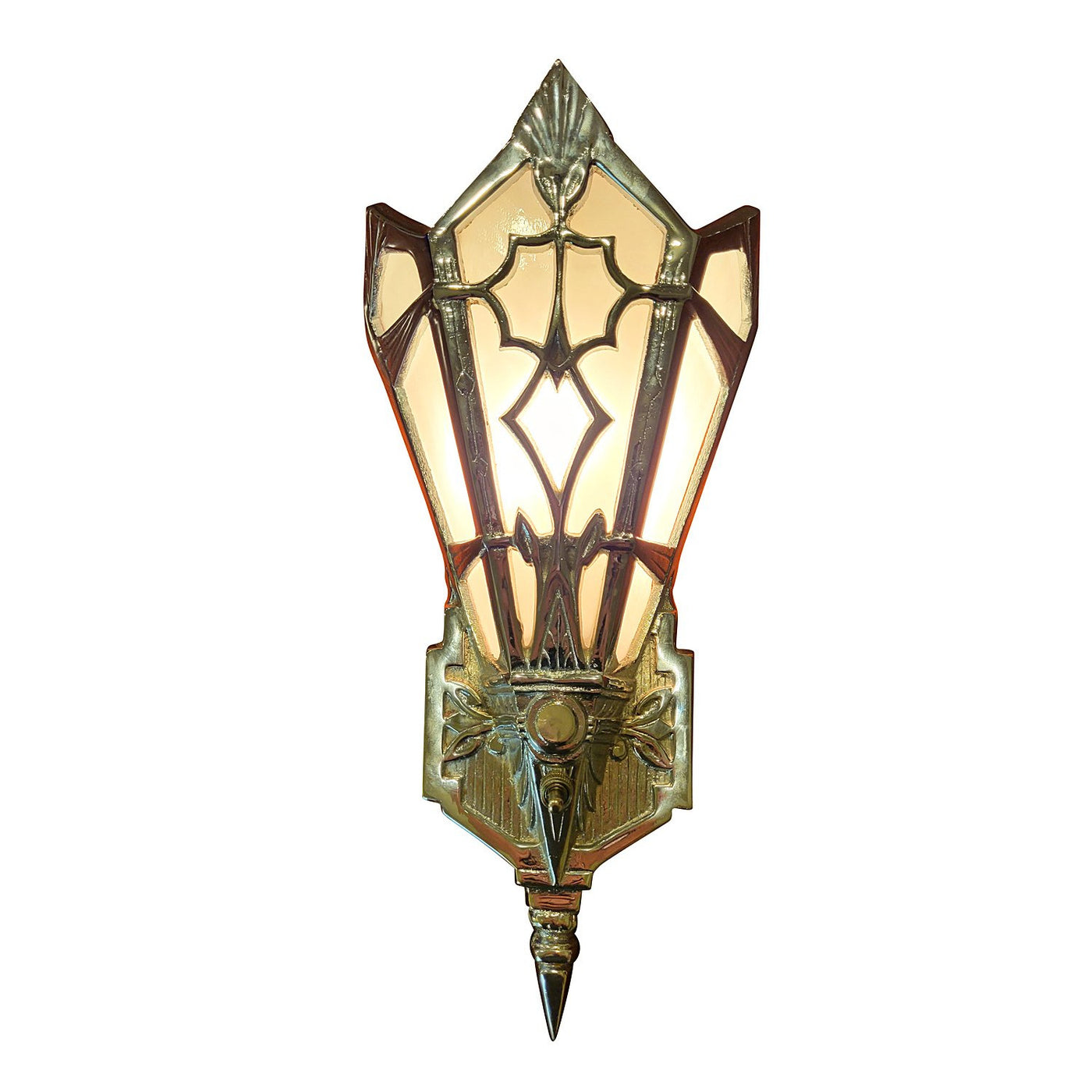 14 Inch Art Deco Stained Glass Shade White Opalescent Wall Sconce in Polished Chrome
